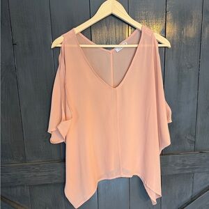 Tobi Sheer Peach Asymmetrical Cold Shoulder Blouse Women’s XS